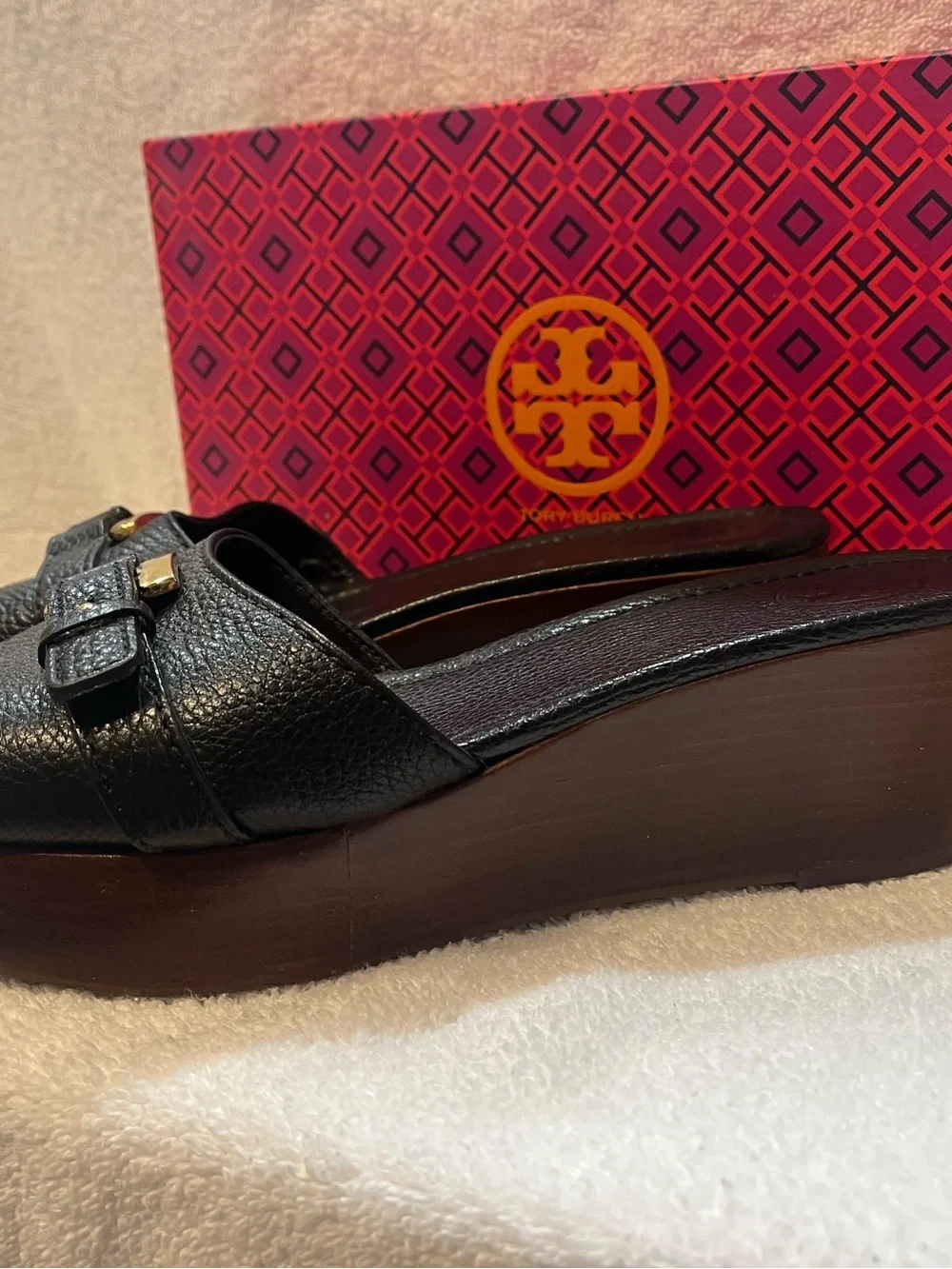 Tory Burch Elina Black Leather Slide Sandals - Size 9